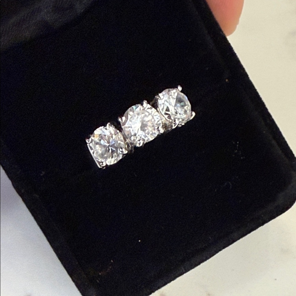 Elegant Silver Triple Stone Ring